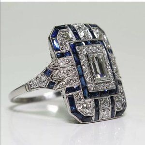 925 Silver Women Emerald Cut White Sapphire Ring